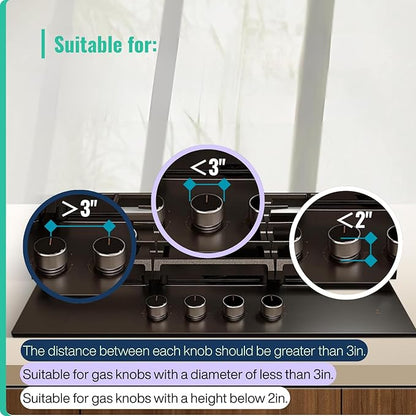 Stove Knob Covers for Child Safety - 5+1 Pack Upgraded Double-Key Design, Universal Fit Gas Oven Knob Locks, Heat-Resistant Clear View Baby Proof Covers for Kids and Pets (Black)