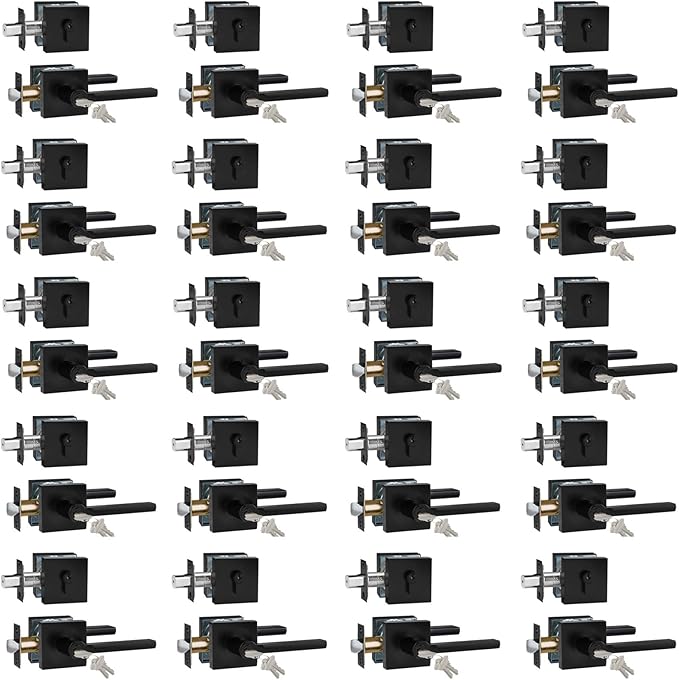 Keyed Entry Door Handle with Single Cylinder Deadbolt, Keyed Alike(Same Keys Only Per Set) Front Door/Exterior Door Lever Lockset, Matte Black, 20 Sets of Locks with 20 Sets of Different Keys