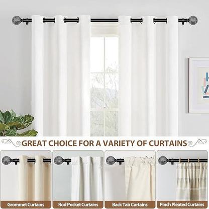 KAMANINA Wood Curtain Rods for Windows 32 to 58 Inch(2.6-4.8ft), 1 Inch Adjustable Drapery Rod, Decorative Heavy Duty Curtain Rods with Leaf Pattern Finials, Black