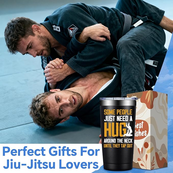 SpenMeta Christmas Jiu Jitsu Gifts for Men - Jiu Jitsu Gifts for Jiu-Jitsu Lovers, Husband, Boyfriend, Dad - 20oz Some People Just Need a Hug Around The Neck Until They Tap Out Tumbler Cup