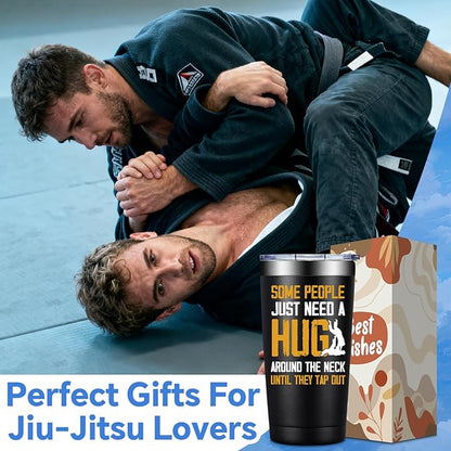 SpenMeta Christmas Jiu Jitsu Gifts for Men - Jiu Jitsu Gifts for Jiu-Jitsu Lovers, Husband, Boyfriend, Dad - 20oz Some People Just Need a Hug Around The Neck Until They Tap Out Tumbler Cup