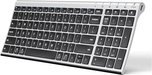 iClever BK10 Bluetooth Keyboard, Wireless Rechargeable Ultra-Slim Keyboard with Long Battery Life, Compatible with iOS, Android, Windows, Mac for iPad, Tablet, Laptop, PC, Phone (Silver Black)