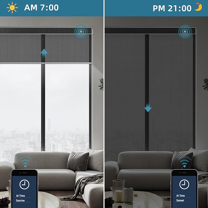 SmartWings Motorized Smart Roller Shades in Light Filtering, Electric Blinds with Remote for Windows Compatible with Alexa/Google Home/Homekit, Customized, 3% Openness Aventus Black
