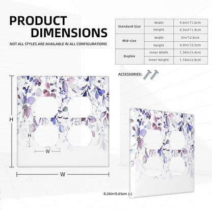 Purple Eucalyptus Watercolor Floral Rustic Leaf Outlet Covers 2 Gang Double Duplex Decorative Light Switch Covers Electrical Wallplates Socket Faceplate for Farmhouse Home Decor