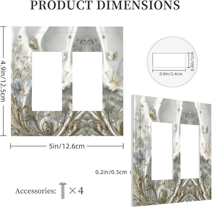 Artistic Flowers Floral Plant 2 Gang Double Rocker Decorative Light Switch Covers Electrical Faceplate Switch Plates for Bathroom Kitchen Home