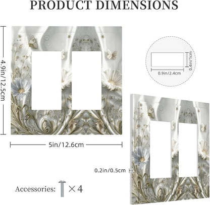 Artistic Flowers Floral Plant 2 Gang Double Rocker Decorative Light Switch Covers Electrical Faceplate Switch Plates for Bathroom Kitchen Home