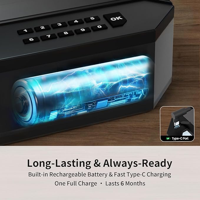 AI Smart Palm Vein Gun Safe - Childproof, Contactless 0.1s Access & 100% Unlock for Wet, Dirty, Calloused, Peeling Hands & in Darkness, Biometric Handgun Pistol Box for Nightstand, Home&Car