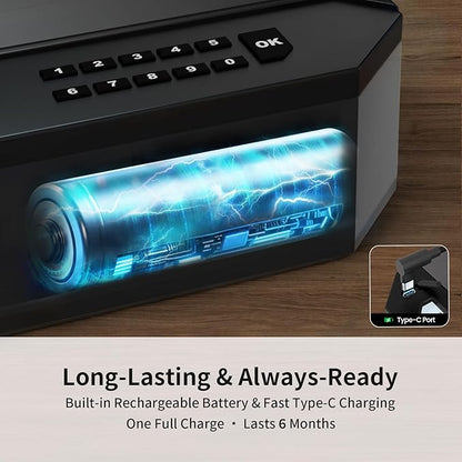 AI Smart Palm Vein Gun Safe - Childproof, Contactless 0.1s Access & 100% Unlock for Wet, Dirty, Calloused, Peeling Hands & in Darkness, Biometric Handgun Pistol Box for Nightstand, Home&Car