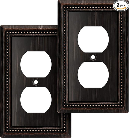 Henne Bery Sunken Pearls Heavy Duty Decorative Wall Plate Switch Plate Outlet Cover (Single Duplex, 2 Pack, Aged Bronze)