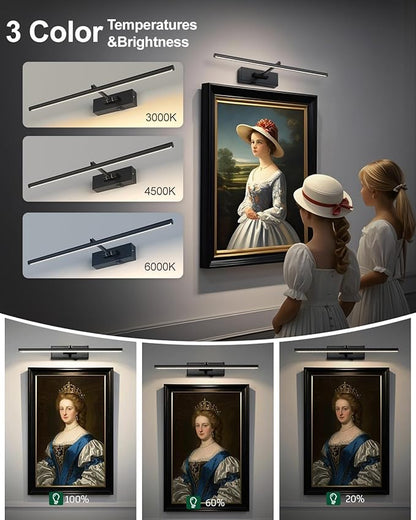 Battery Operated Picture Light with Wireless Remote 3CCT Dimmable Black Wall Art Lights for Paintings 3 Colors Rechargeable home decor Gallery Light 16’‘ Artwork Lighting for Canvas Timer Function