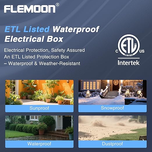 Flemoon Outdoor Electrical Box Waterproof, IP54 Waterproof Extension Cord Cover, Protect Outlet, Plug, Socket, Timer, Power Strip, Holiday Light, Large Weatherproof Connection Box, Light Grey