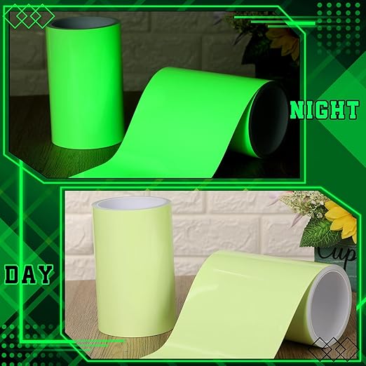 2 Rolls Glow in The Dark Tape 16.4 ft x 6 Inch Luminous Phosphorescence Green Long Lasting Bright Glow Tape for Halloween Night Decorations, Theater Stages, Stairs, Walls, Steps and Exit Sign
