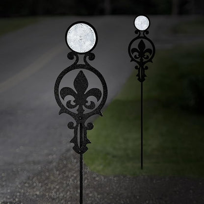 Touch of Class Pathways Reflective Driveway Marker Stake Set of Two for Outdoor Use | Fleur-de-Lis Emblem Design | Personalized Tall Reflector Set of 2 | Black Durable Finish