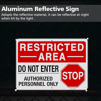 GicnKeuz Large "Restricted Area - Do Not Enter, Authorized Personnel Only" Metal Signs, 14 x 10 Inches Reflective Aluminum Signs, Fade Resistant/Waterproof, Easy to Install, Outdoor Use (2-Pack)