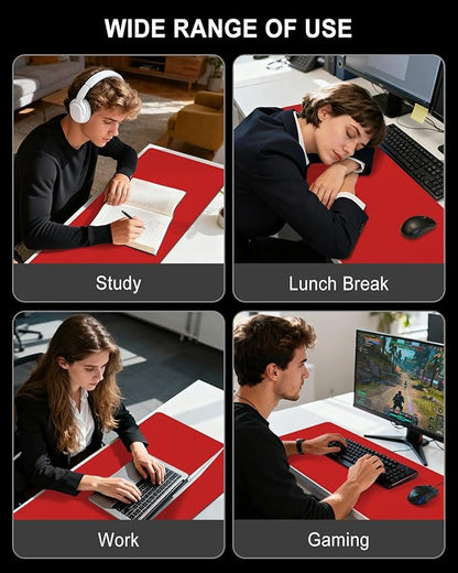 Heated Desk Pad, 31.5" x 13" Leather Non-Slip Warm Desk Pad, Large Mouse Mat with 3 Levels Heating & 3 Hours Auto Shut-Off, Hand and Foot Warmer for Office, Home, Red