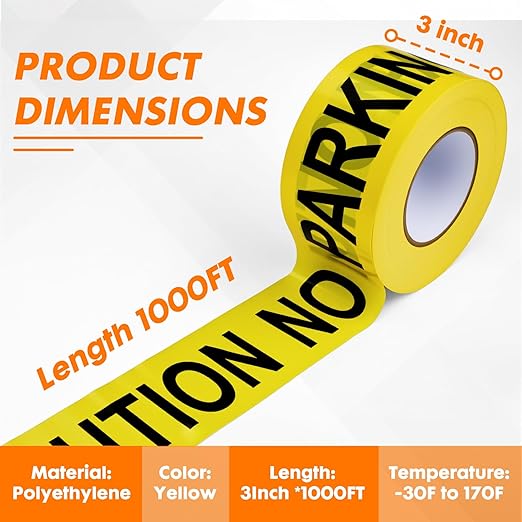 Caution NO Parking Tape – 3 Inch x 1000 Feet | Bright Safety & Hazard Tape with Bold Black Text for Construction, Events, and Dangerous Areas (Caution NO Parking, 1 Pack)