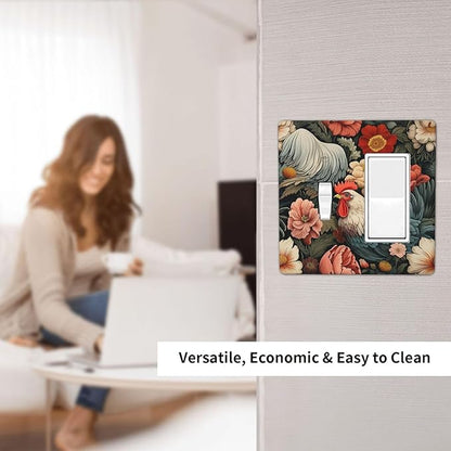 Outlet Covers Rooster Flowers Red White Chicken Floral 1 Toggle 1 Rocker Combination Decorative Wall Plate Electrical Switch Plates Light Switch Cover Plate for living Room Farmhouse Decor