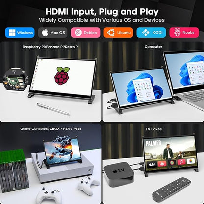 ROADOM Raspberry Pi Screen, 10.1’’ Touchscreen Monitor, IPS FHD 1024×600,Responsive and Smooth Touch,Dual Built-in Speakers,HDMI Input,Compatible with Raspberry Pi 5/4/3/Zero,Easy Assembly,Driver Free