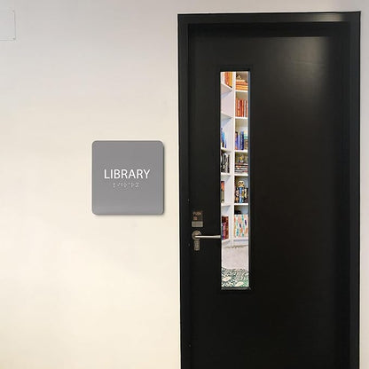 6" X6" Library Sign - ADA Compliant Tactile Graphics Grade 2 Braille Text Acrylic Wall Sign - Quiet zone, Information Convey, Group Study Room Door Signs for Office, School, Home