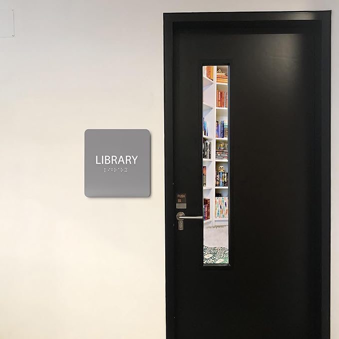 6" X6" Library Sign - ADA Compliant Tactile Graphics Grade 2 Braille Text Acrylic Wall Sign - Quiet zone, Information Convey, Group Study Room Door Signs for Office, School, Home