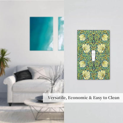 Decorative Light Switch Cover William Morris Vintage Floral Yellow Flowers Green Leaf 1 Gang Single Toggle Device Electrical Faceplate Switchplates Decorator Outlet Wall Plate for Bedroom