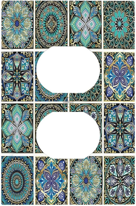 Outlet Covers Mandala Decorative Rustic Vintage Turquoise Pattern 1 Gang Duplex Wall Plate Decorative Switch Plates Electrical Receptacle Faceplate Light Switch Cover for Bedroom Bathroom