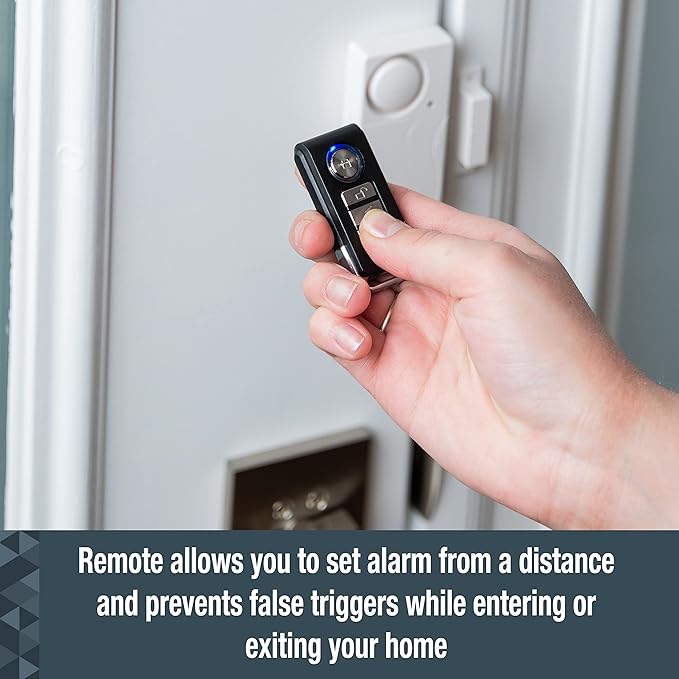 SABRE Door or Window Alarm With Remote, 120dB Alarm, Audible Up To 750-Feet (230-Meters), 4 Adjustable Settings, Arm and Disarm From A Distance, Battery Operated, No Wiring Required, Easy to Install