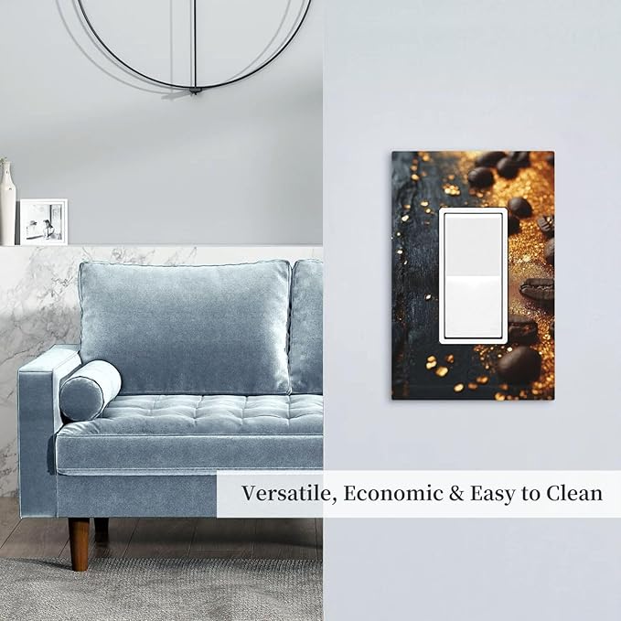 Decorative Outlet Covers Black Wood Board Gold Dust Coffee Beans 1 Gang Single Decora GFCI Device Light Switch Covers Plate 1 Rocker Wall Plate Jumbo Face Plate