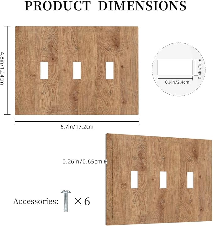 Decorative Switch Plates Vintage Rustic Wood Color Brown Wood Grain 3 Gang Wall Plate Faceplate Triple Toggle Light Switch Cover Electrical Wall Panels for Farmhouse Cabin Decor