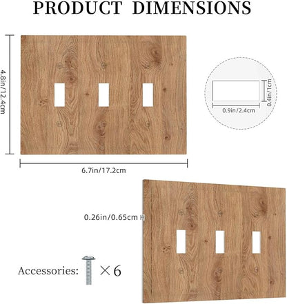 Decorative Switch Plates Vintage Rustic Wood Color Brown Wood Grain 3 Gang Wall Plate Faceplate Triple Toggle Light Switch Cover Electrical Wall Panels for Farmhouse Cabin Decor
