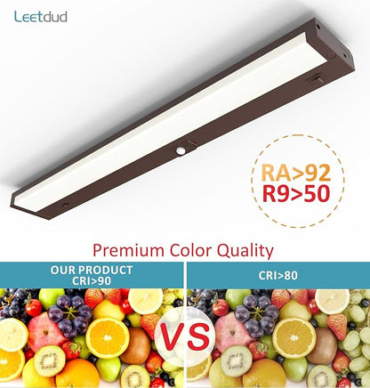 Under Cabinet Lighting Motion Sensor Hardwired, 24 Inch 12W Dimmable, 5 CCT 2700/3000/3500/4000/5000K, Eyes Care Design Linkable Under Counter Lights for Kitchen, Sink, ETL Listed, Bronze