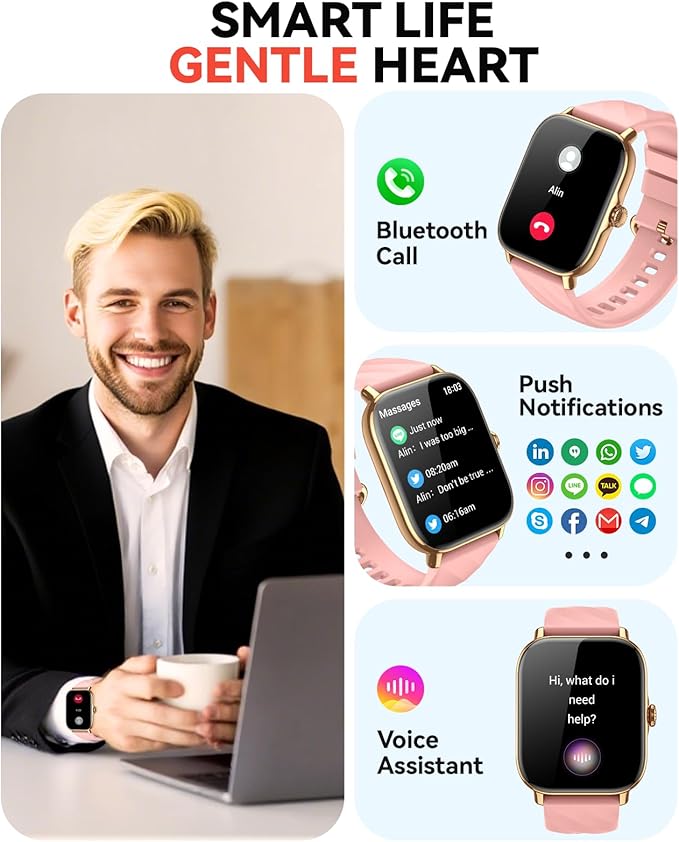 Smart Watches Fitness Tracker for Men Women with Step Counter, Sleep / Calorie Monitor, Pedometer, IP68 Waterproof, 120+ Sports for iPhone Android, 1.91”HD Touchscreen Smartwatch (Casual, Pink, 1.91)