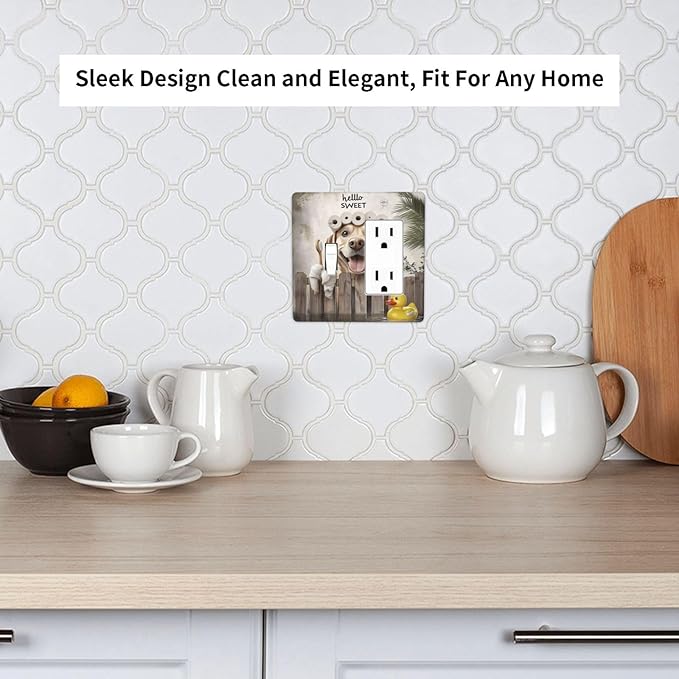 Funny Dog Rustic Farmhouse Wooden Fence Labrador Outlet Covers 1 Toggle 1 Rocker Combination Decorative Wall Plate Electrical Switch Plates Light Switch Cover Plate For Kids Room Bathroom Decor