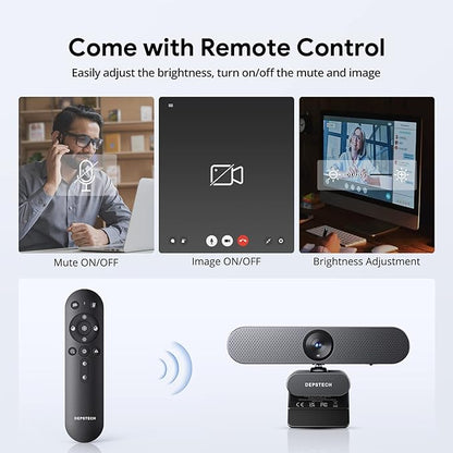 DEPSTECH Webcam 4K, Zoomable Webcam with Microphone and Remote, Equipped with Sony Sensor, 3X Digital Zoom, Noise-Canceling Mics, Auto-Focus Computer Camera for PC/Mac/Laptop/Zoom/Teams/OBS/Google