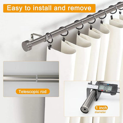 Brushed Nickel Curtain Rod for Windows 18 to 45 Inches, 1 Inch Adjustable Drapery Pole, Heavy Duty Outdoor/Indoor Modern Curtain Rods, Easy Installation(Satin Nickel 18"-45")