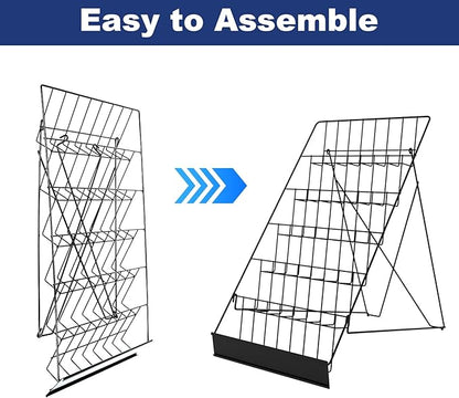 6 Tier Countertop Wire Magazine Racks,18" Wide Metal Comic Book Display Rack with Sign Channel,Foldable Retail Vendor Booth Display Stand for Greeting Card,Brochure,Art Print,CD,Craft