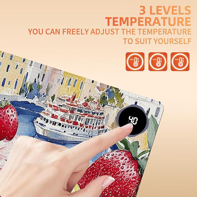 Heated Mouse Pad 31.5x13 in 3-Temp Fast Heating Desk Mat with Auto Timer Warmer for Hands Wrist Pain Relief Waterproof Keyboard Mat for Office, Gaming, Home, Sweet Treats Garden