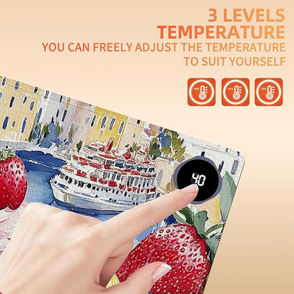 Heated Mouse Pad 31.5x13 in 3-Temp Fast Heating Desk Mat with Auto Timer Warmer for Hands Wrist Pain Relief Waterproof Keyboard Mat for Office, Gaming, Home, Sweet Treats Garden