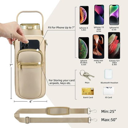 Half Gallon 64oz Glass Water Bottle with Straw and Storage Sleeve Motivational Water Bottle with Strap and Time to Drink 2L Leakproof Reusable Water Jug for Fitness Gym and Outdoors
