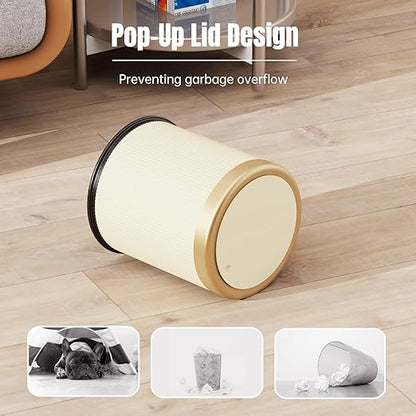 URALFA 2Pack Bathroom Trash Can with Lid, Small Garbage Can Dog Proof, Plastic Waste Basket with Pop-up Lid for Toilet, Office, Bedroom, Living Room, 2.8 Gallon + 3.7 Gallon (Cream White)