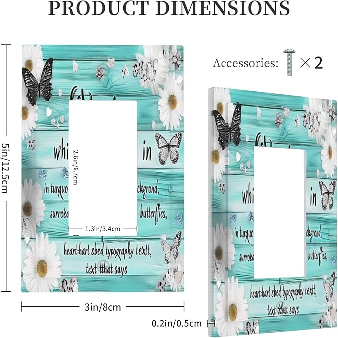 Teal Butterfly Daisy Rustic Wooden Signs Decorative Outlet Covers 1 Gang Single Rocker Light Switch Cover Plate Wall Plates Gfci Faceplate For Farmhouse Cabin Decor
