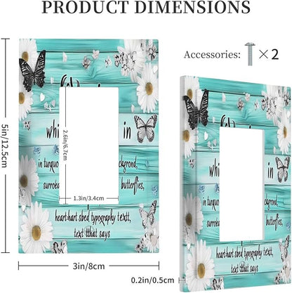 Teal Butterfly Daisy Rustic Wooden Signs Decorative Outlet Covers 1 Gang Single Rocker Light Switch Cover Plate Wall Plates Gfci Faceplate For Farmhouse Cabin Decor