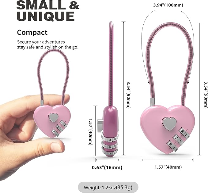 Small Combination Lock for Locker, Cable Lock with Code, Pink Padlock Combination, for Luggage, Suitcase, Gym Locker, Backpack Zipper, Cabinet, Box, Fence Gate, Travel Safe, Outdoor Use