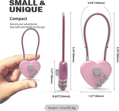 Small Combination Lock for Locker, Cable Lock with Code, Pink Padlock Combination, for Luggage, Suitcase, Gym Locker, Backpack Zipper, Cabinet, Box, Fence Gate, Travel Safe, Outdoor Use