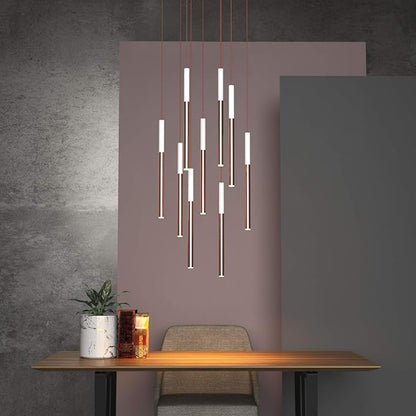 ALTAIR 9 Mini Pendant Lighting White-Copper - LED Hanging Light Fixture for Kitchen Island, Bar, Foyer - Cluster Pendants - Dimmable, Adjustable Wire, Lamp Bulb Included