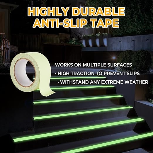 Glow in The Dark Tape, Anti Slip Glow Tape for Stairs, Glow in Dark Indoor or Outdoor, Visible at Night, Waterproof, Luminous Green, 2 Inch x 16 Feet