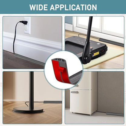 Floor Cord Cover Self Adhesive Cord Hider Floor Extension Cord Covers for Floor Power Cord Protector Cable Management Prevent Cable Trips Cable Cavity 0.32" W x 0.32" H (Deep Grey Wood, 10Ft)
