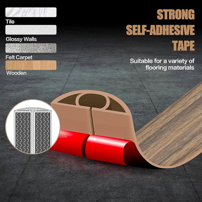Floor Cord Cover Self Adhesive Cord Hider,3.3FT Cable Management, Extension Strip Protector for Wires, Prevent Cable Trips for Offices, Gyms, Exhibitions Cavity:0.51"(W) x0.3(H) Woodsmokedbrown