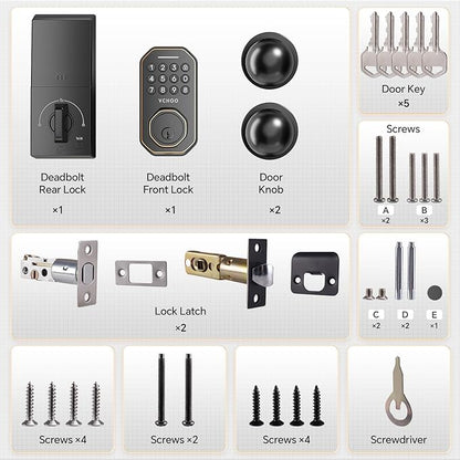 Keyless Entry Door Lock with 2 Knobs App Control Smart Locks for Front Door WiFi Door Lock Set Automatic Lock One Time Password Anti Peeping Password IP54, Bronze