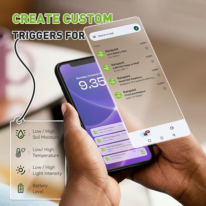 RainPoint 3-in-1 APP Remote Monitoring WiFi Soil Moisture Meter for Plants Indoor/Outdoor,IP66 Waterproof Sensor Only Can Not Use Alone,Smart Wireless Temperature Sunlight Hygrometer